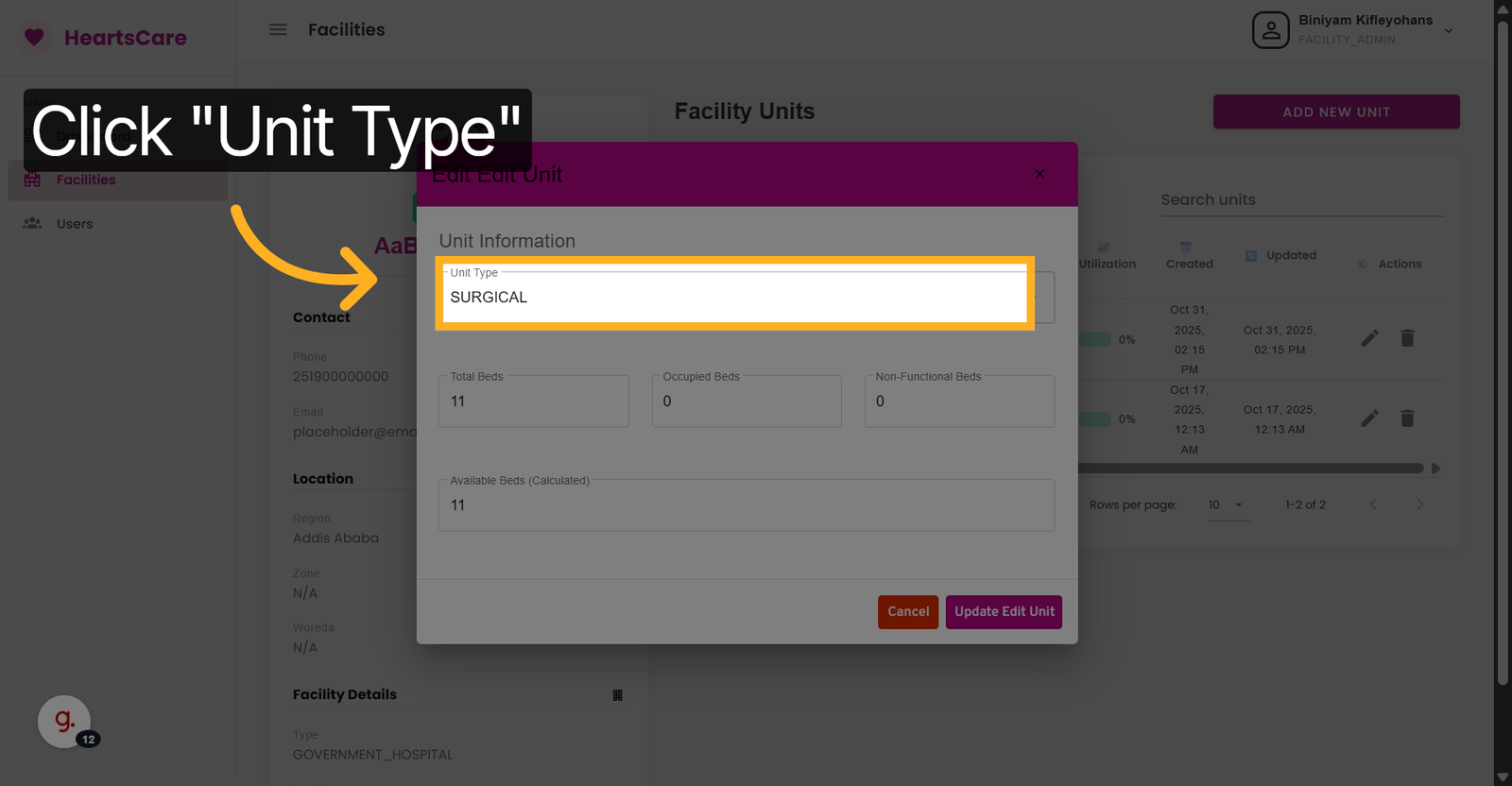 Select Unit Type Filter
