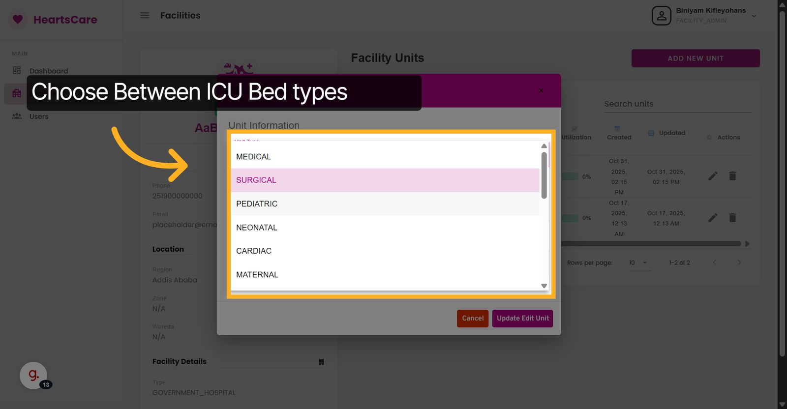 Choose Pediatric Unit