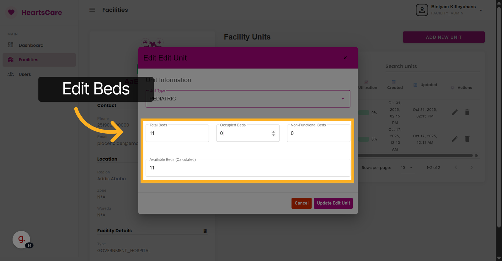 Select Occupied Beds Field