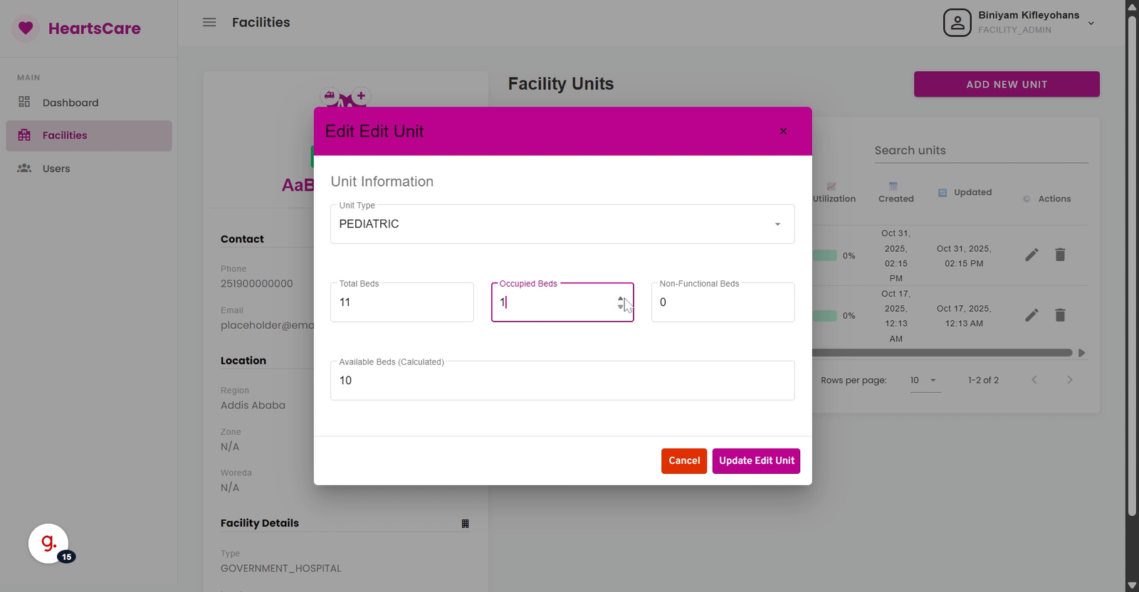 Enter Occupied Beds Count