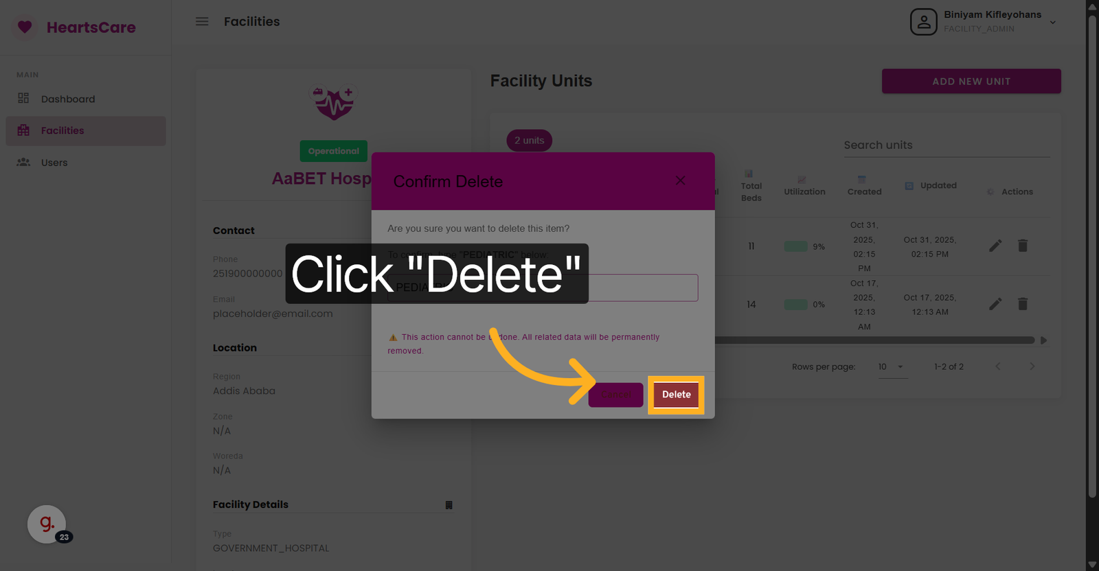 Delete Selected Unit
