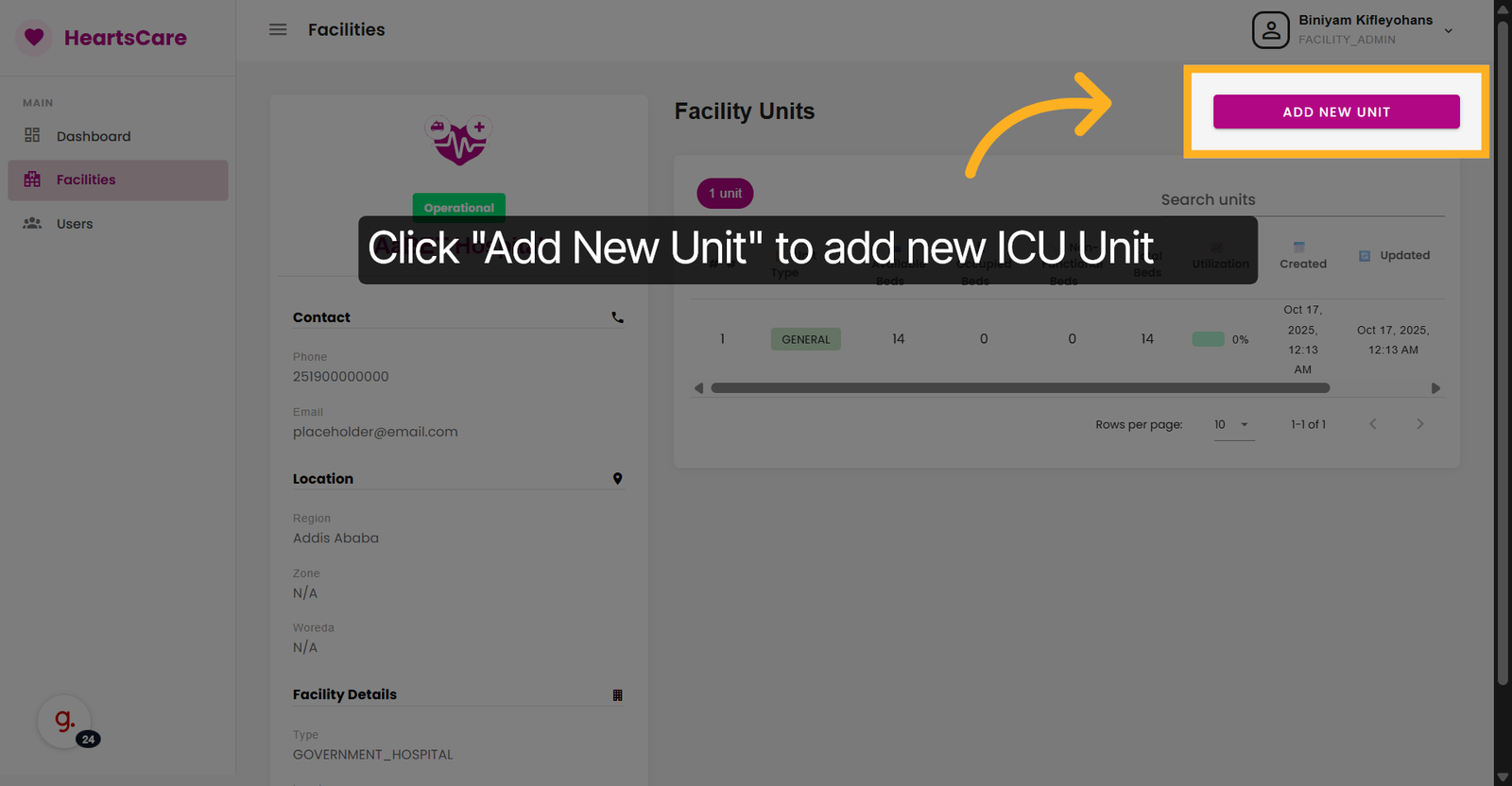 Initiate Adding New Unit