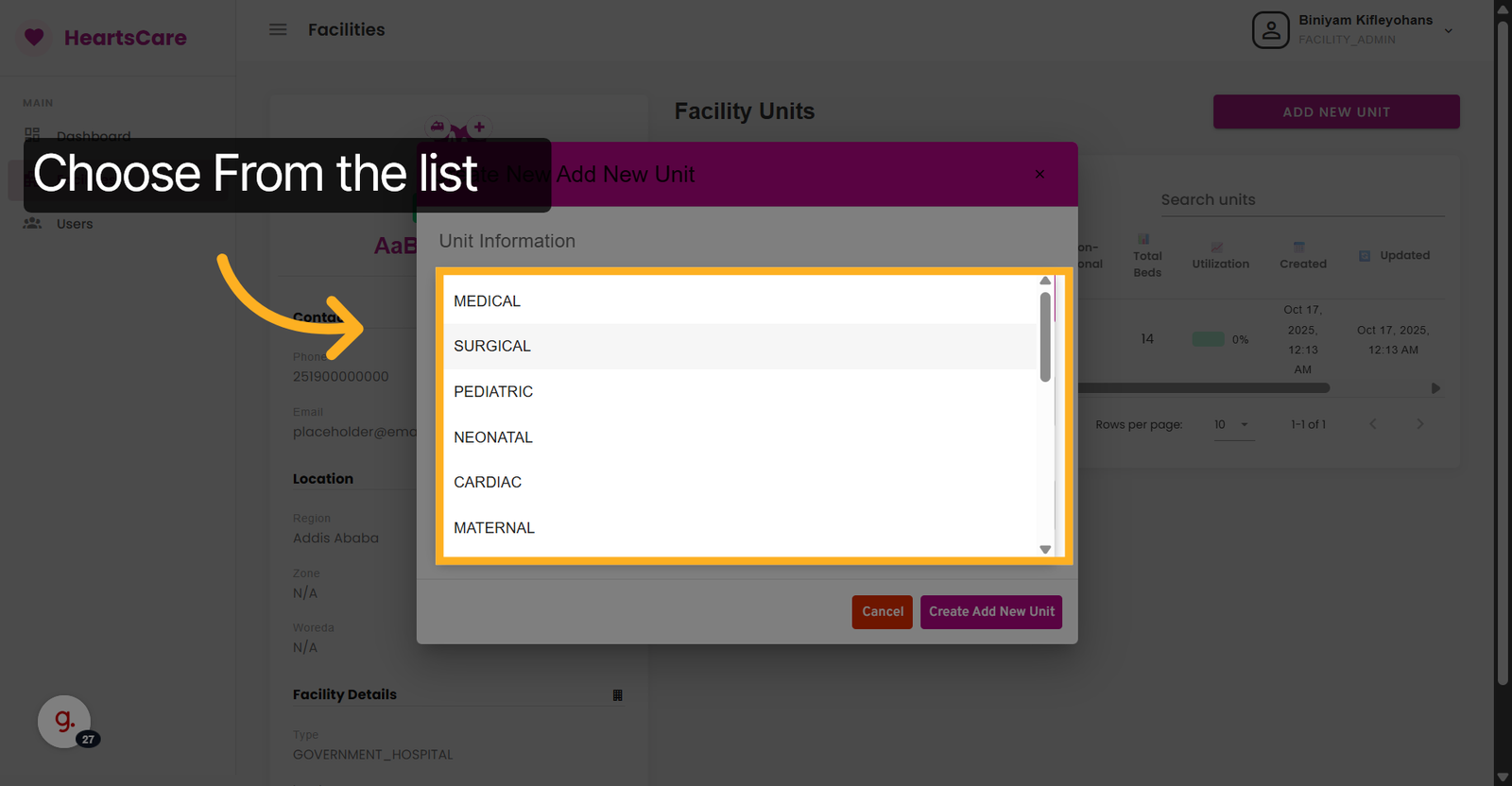 Choose Surgical Unit Type