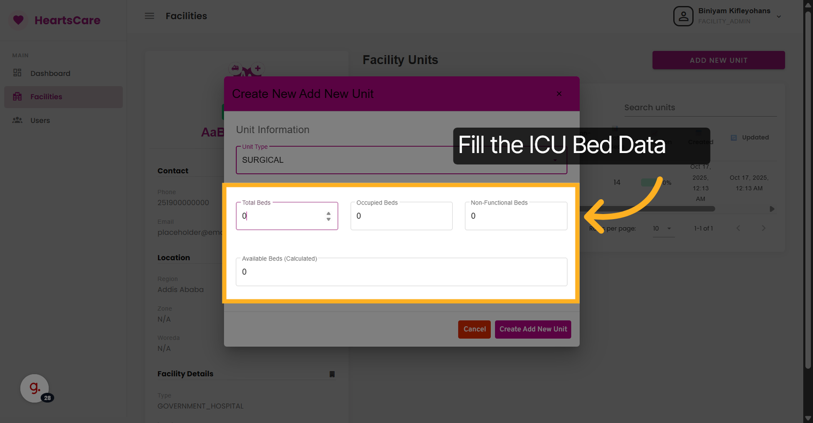 Select Total Beds Field