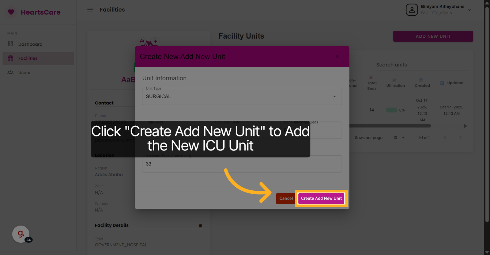 Submit New Unit Creation