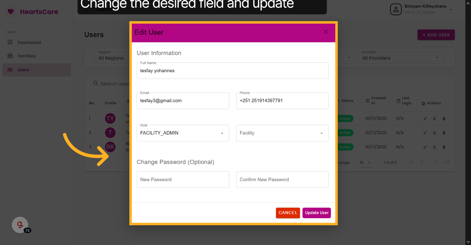 Open Change Password Option