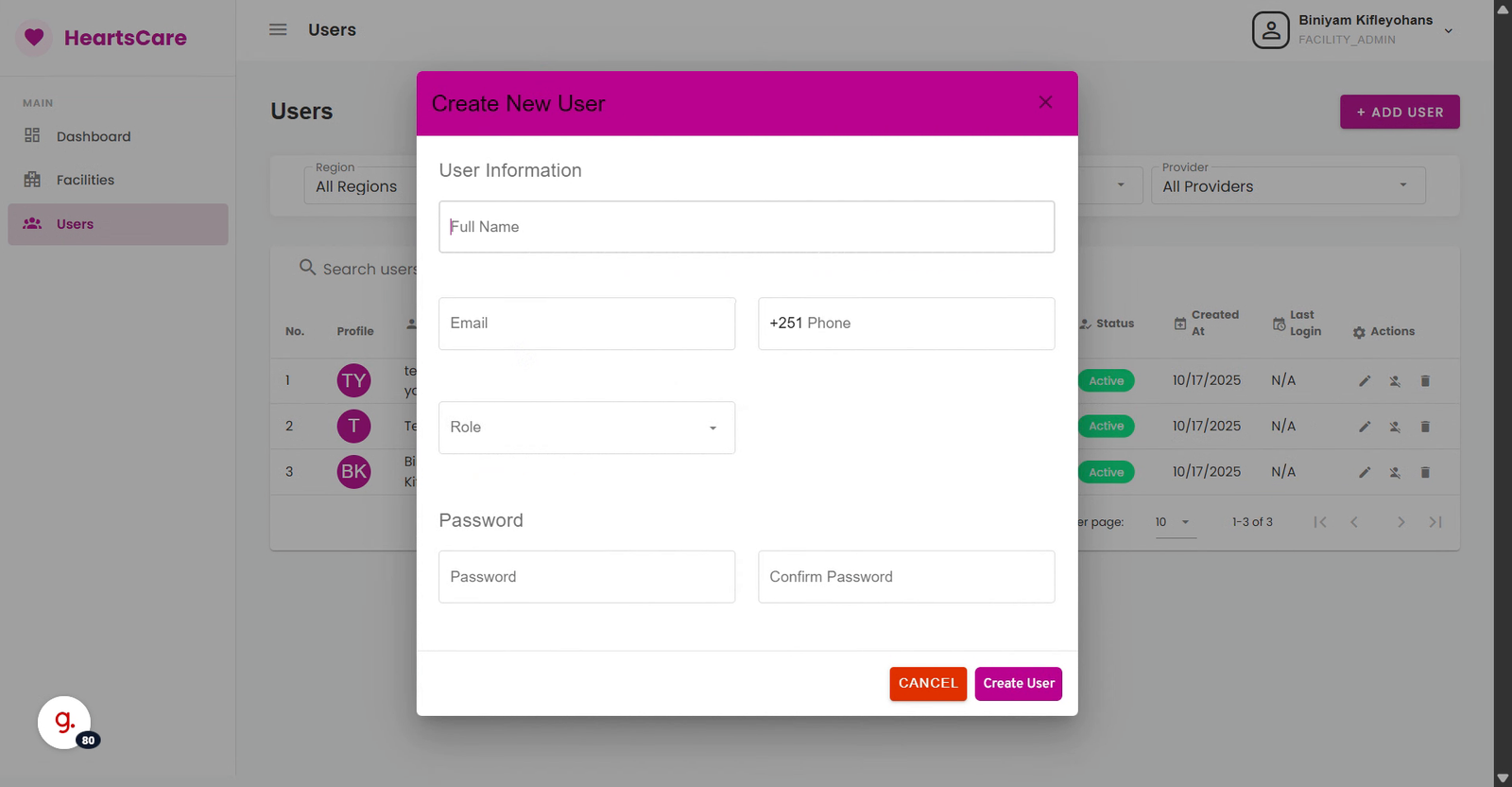 Enter User Full Name