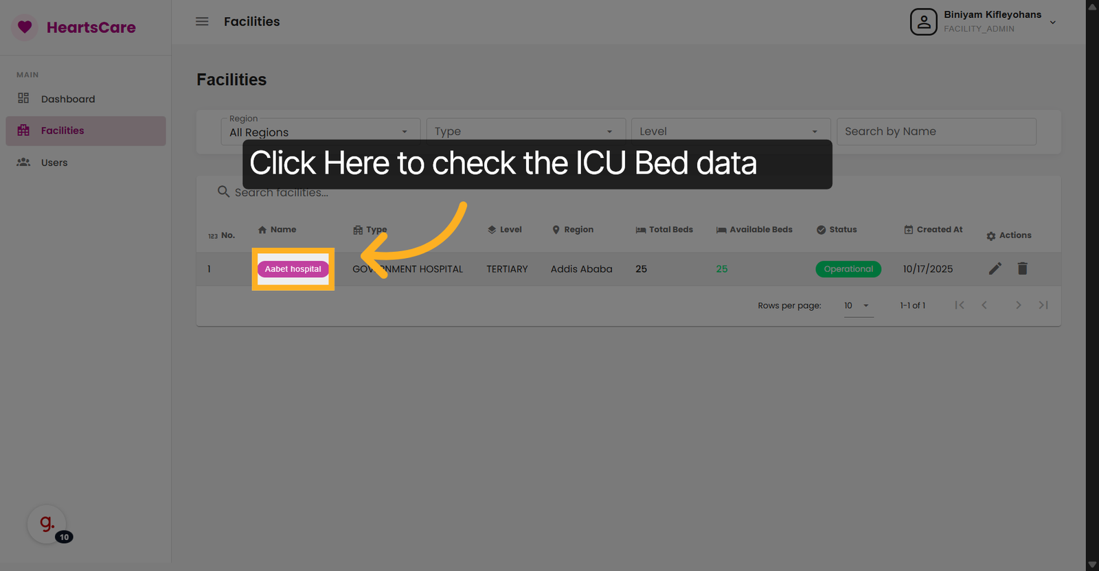 Select Specific Facility